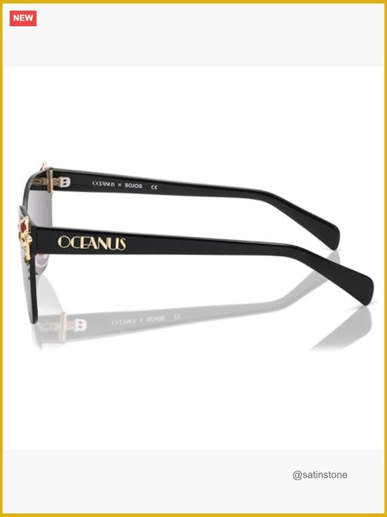 Oversized Square Acetate Sunglasses with Star Accents, UV400 Protection